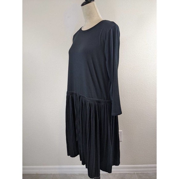 J Jill Pleated Dress Black Large Long Sleeve Drawstring Waist Soft Stretch Knee - Picture 9 of 9